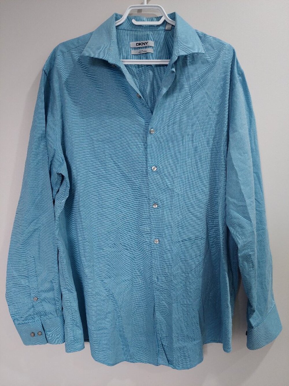 DKNY Men's 17 34/35 Slim-fit Dress Shirt light Blue 100% Cotton